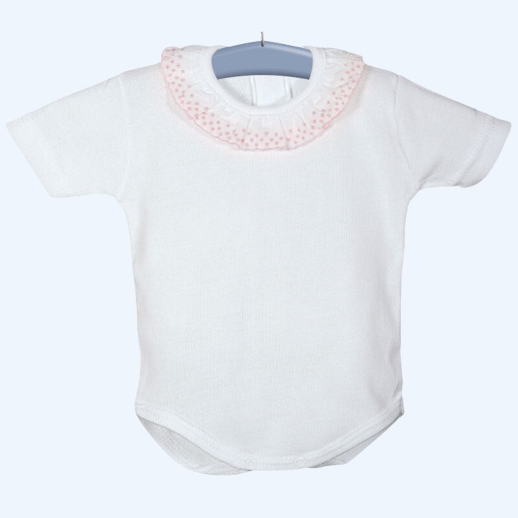 White Pink Spot Collar Bodysuit 19010