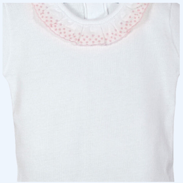 White Pink Spot Collar Bodysuit 19010