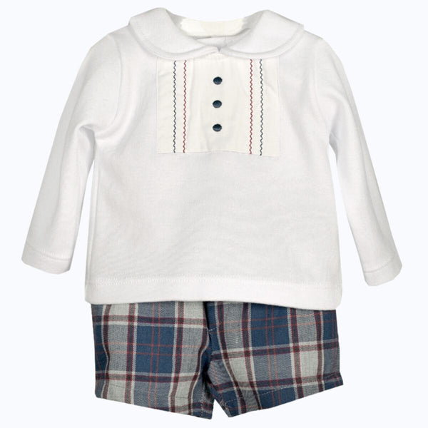 Peter Pan Collar Shirt With Checked Shorts 17291