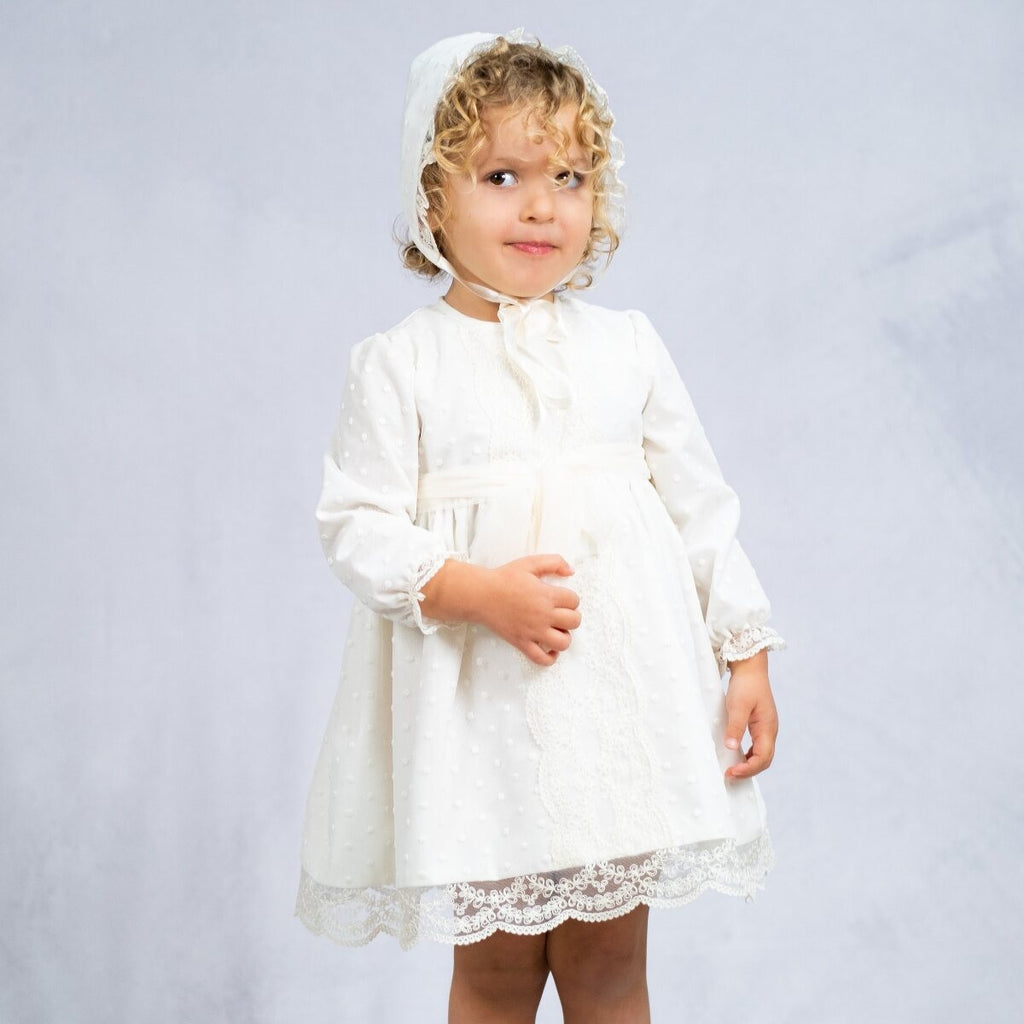 LONG SLEEVE CHRISTENING DRESS WITH BONNET 93443ML