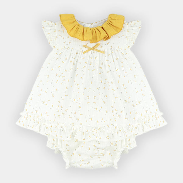 YELLOW POPPIES DRESS WITH MATCHING BONNET & BLOOMER 24123