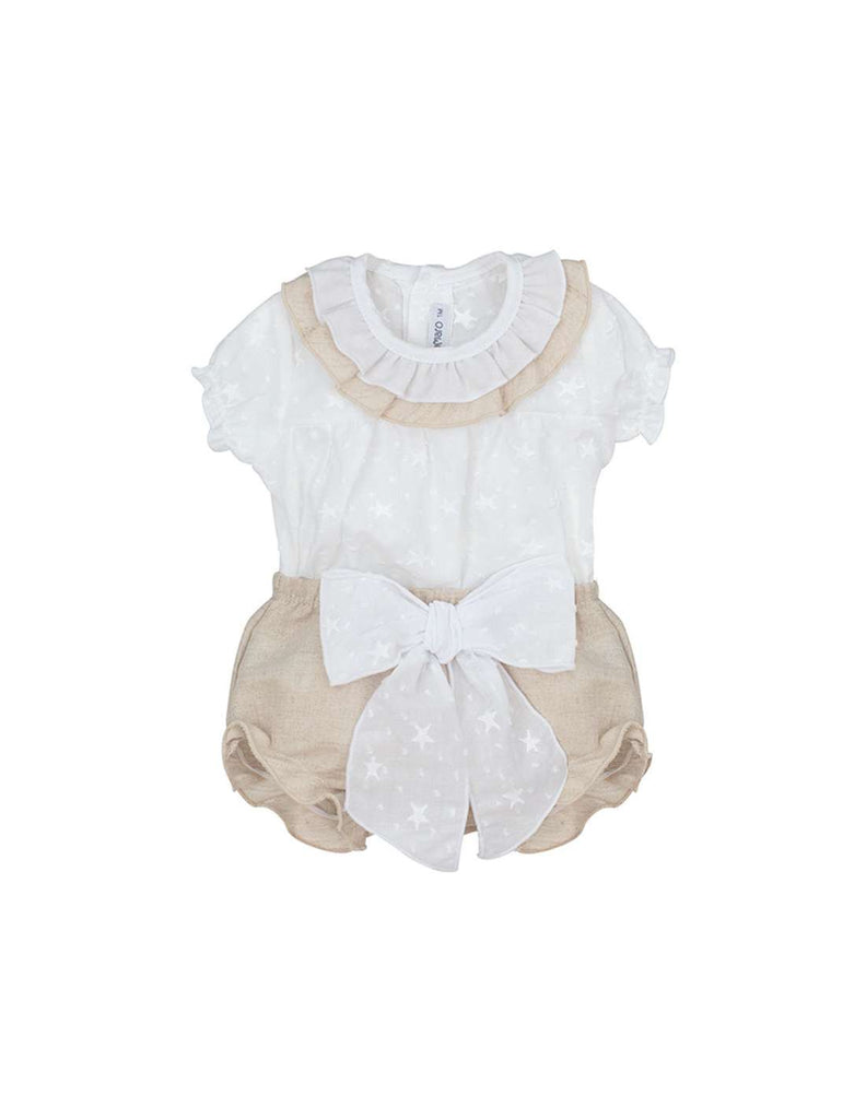 Luxury linen baby set with panties and blouse in beige 17621