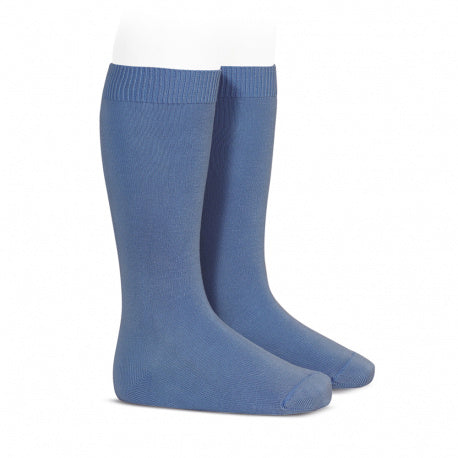 Plain stitch basic knee high socks FRENCH BLUE 20192449