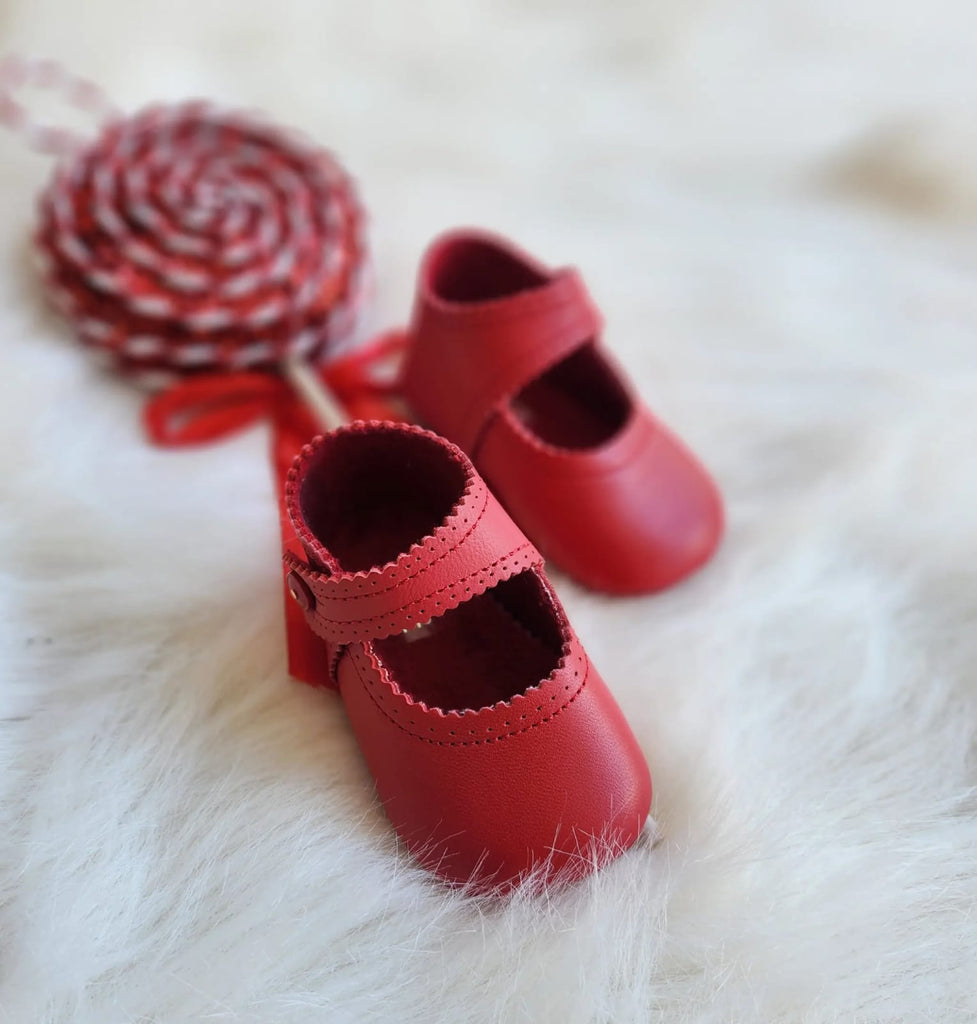 GIRLS PRAM SHOES IN LEATHER 7004 RED