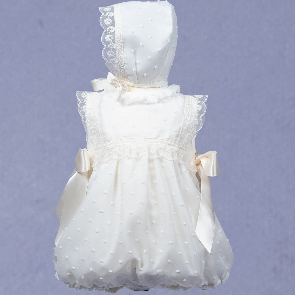 Christening Organza Plumet Romper With Cap 83758