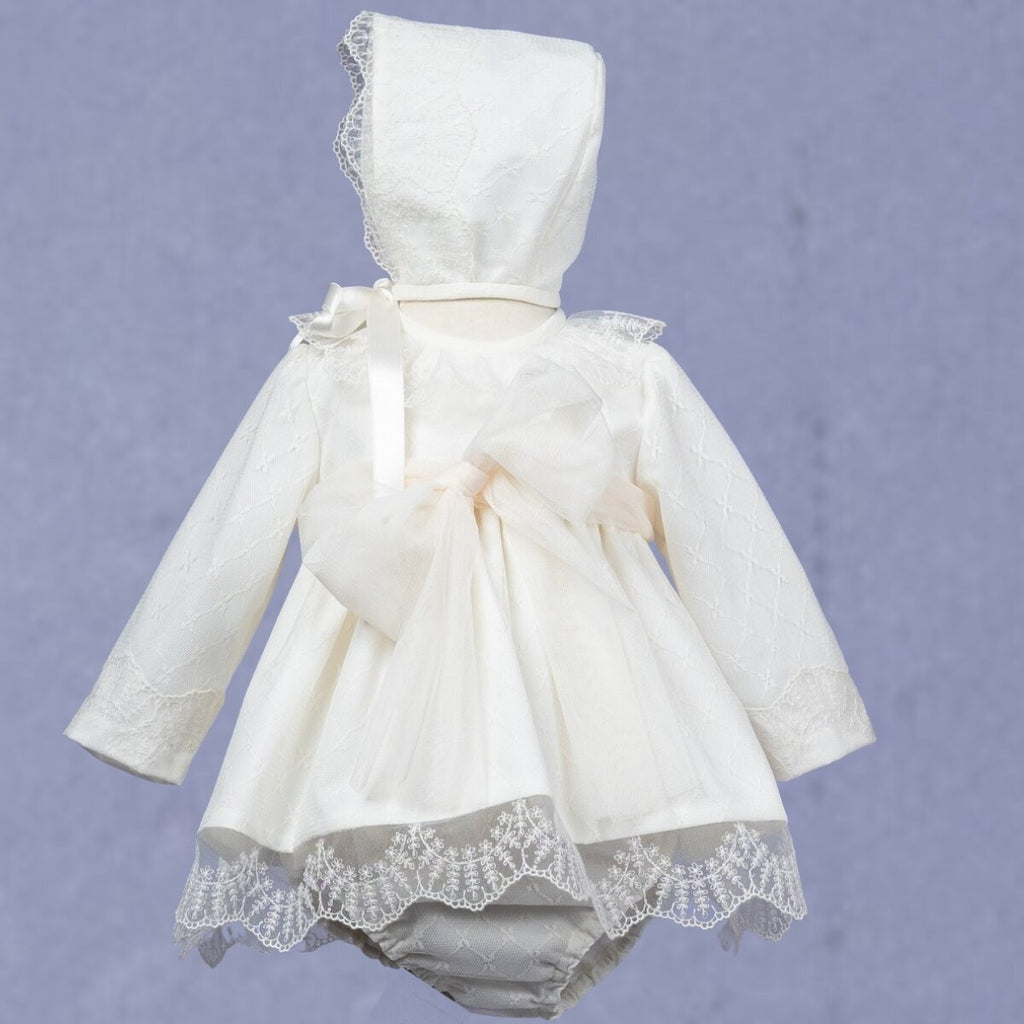 CHRISTENING DRESS WITH BLOOMER AND BONNET 91384ML