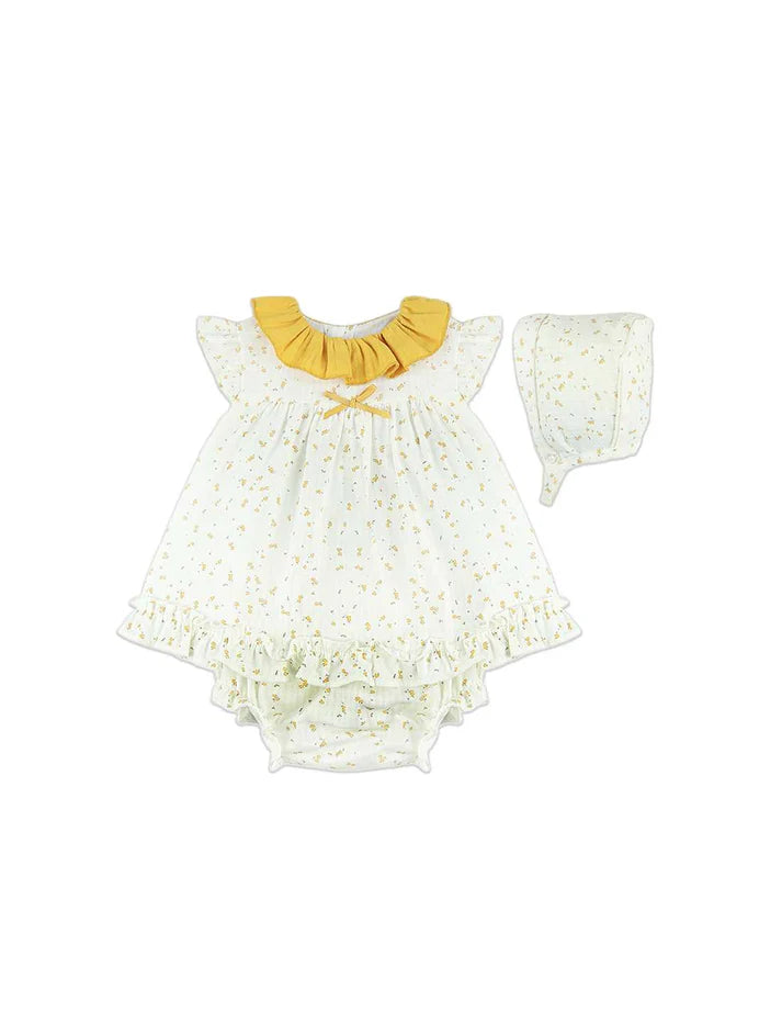 YELLOW POPPIES DRESS WITH MATCHING BONNET & BLOOMER 24123