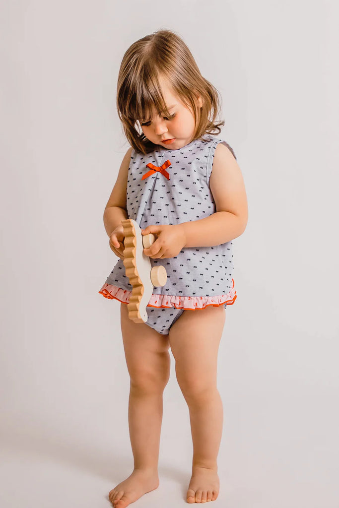 Navy & Red Tufted Spot Frill Top and Bloomers 22017