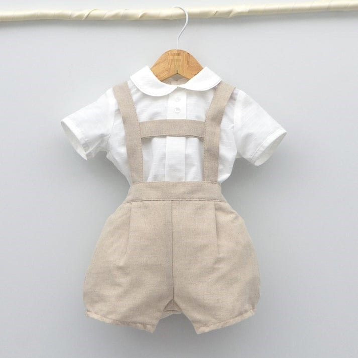 Baby Boys Ivory & Beige Shorts Set 23301