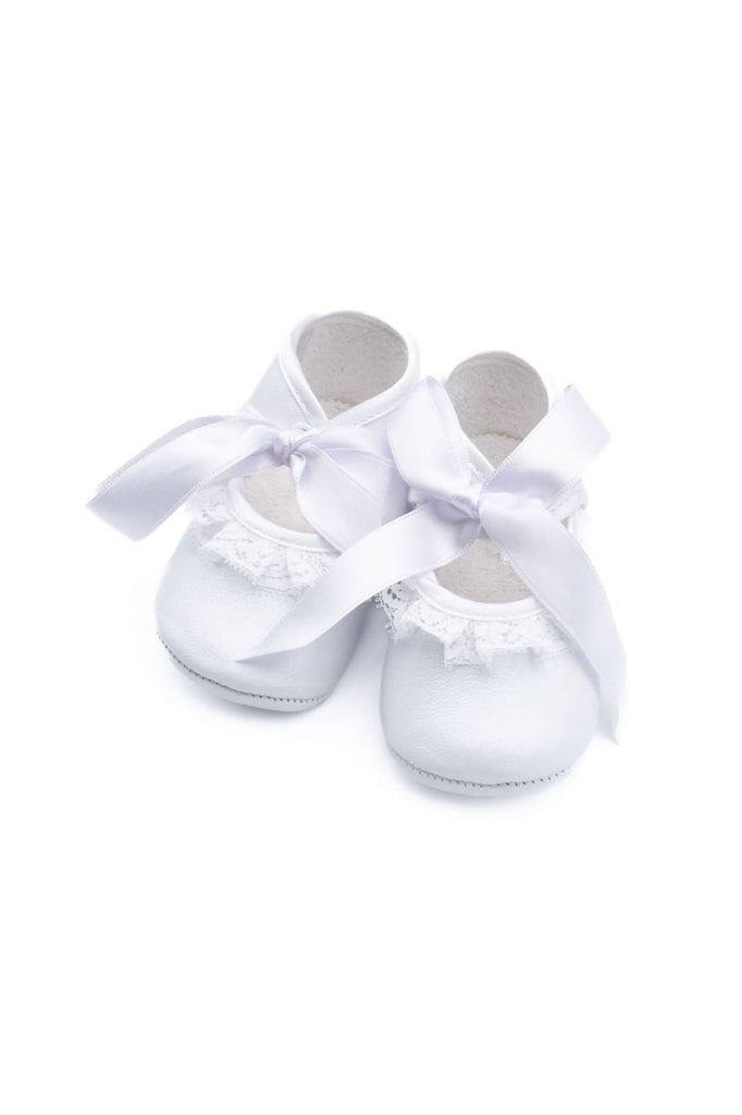 BABY SHOES IN LEATHER WITH BOW AND LACE 7025 WHITE