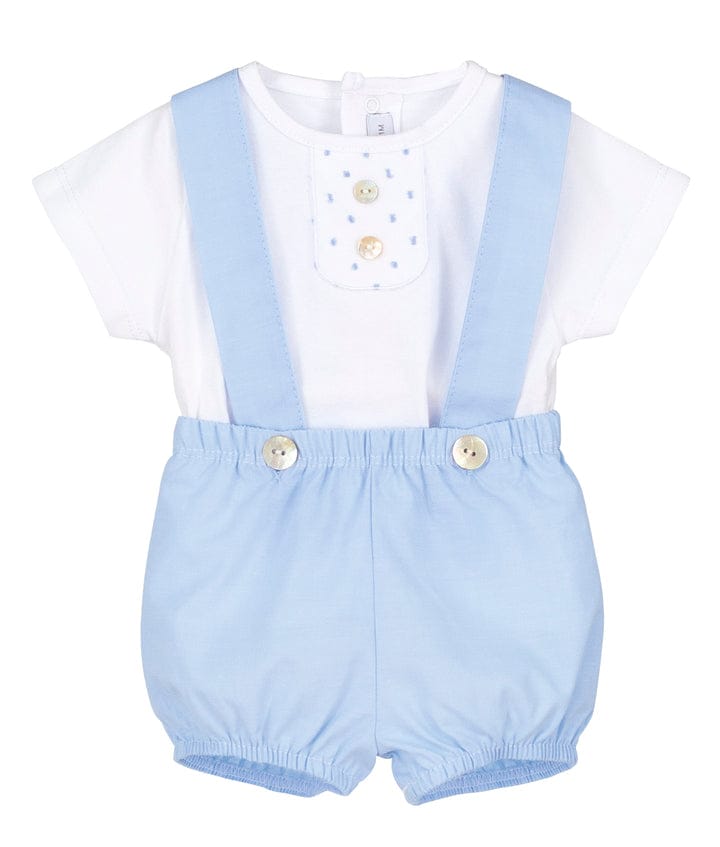 White & Blue Button Detail Dungaree Set 17825