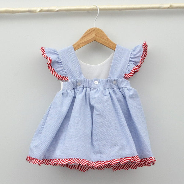 Girls Blue White & Red Striped Dress 23517