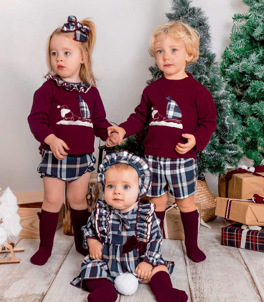 Blue & Burgundy Ruffle Tartan Christmas Set 17903