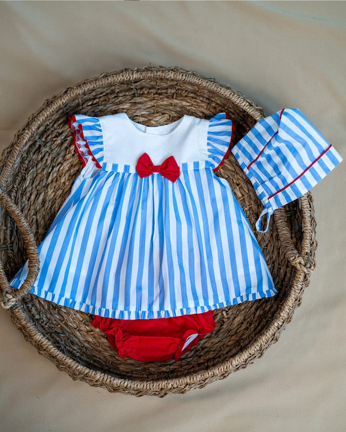 Vertical Striped Dress Bonnet And Red Bloomer 23128