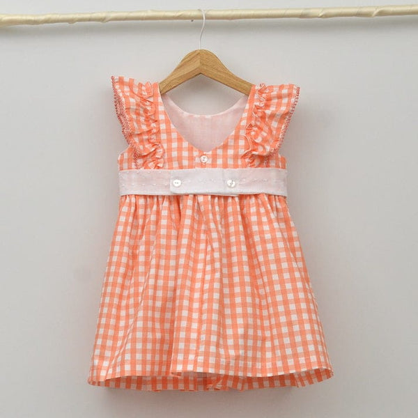 Orange Check Print Girls Dress 24569