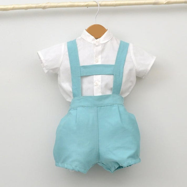 BOYS WHITE SHIRT WITH MENT DUNGAREE SET 24307