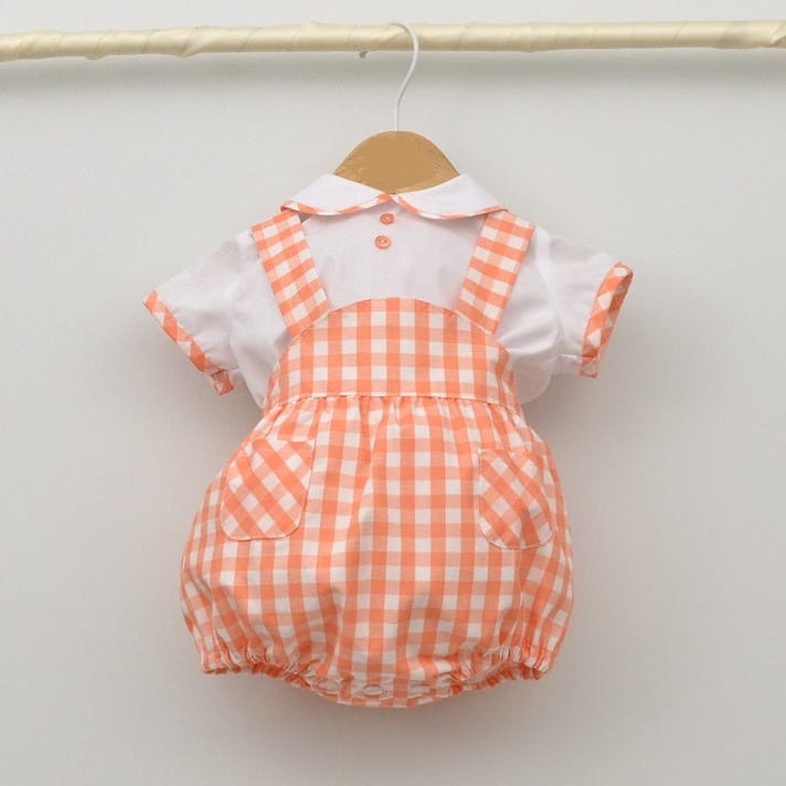 PEACH GINGHAM SHIRT & ROMPER SET 24213