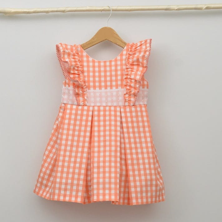 Orange Check Print Girls Dress 24569