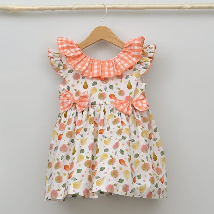 GIRLS PEACH PRINT DRESS 24559