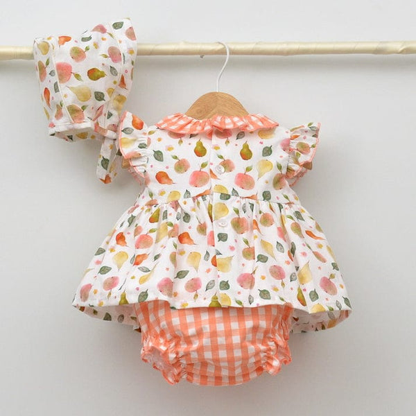 PEACH DRESS WITH BONNET & BLOOMERS 24118