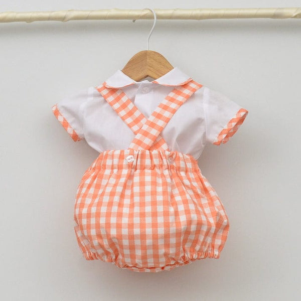 PEACH GINGHAM SHIRT & ROMPER SET 24213