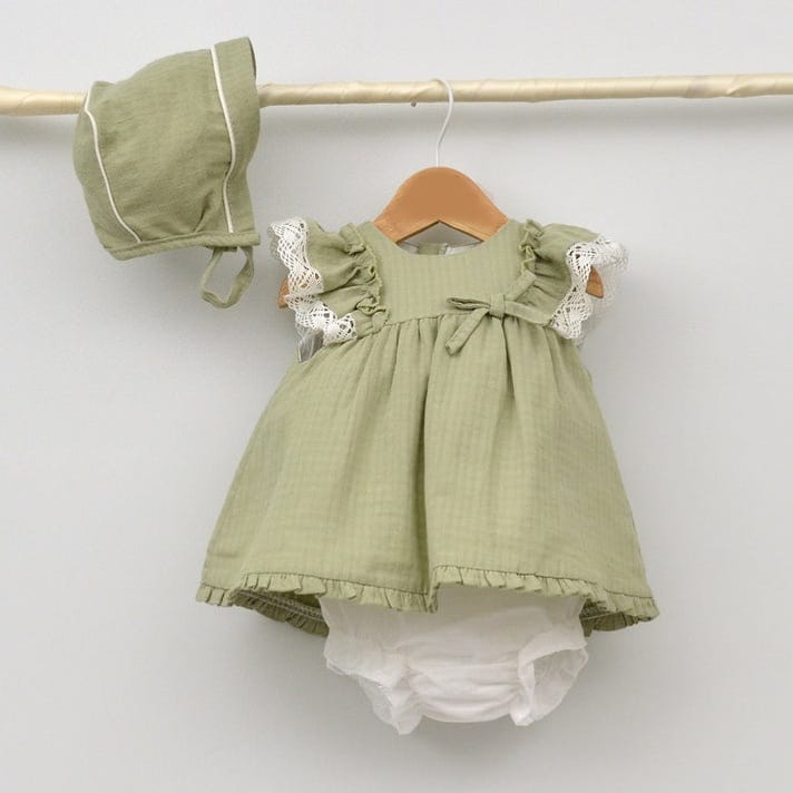 CANCUN KHAKI DRESS WITH BONNET & BLOOMERS 24114