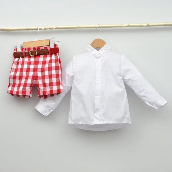 BOYS LONG SLEEVE SHIRT WITH RED CHECKED PANTS 24336