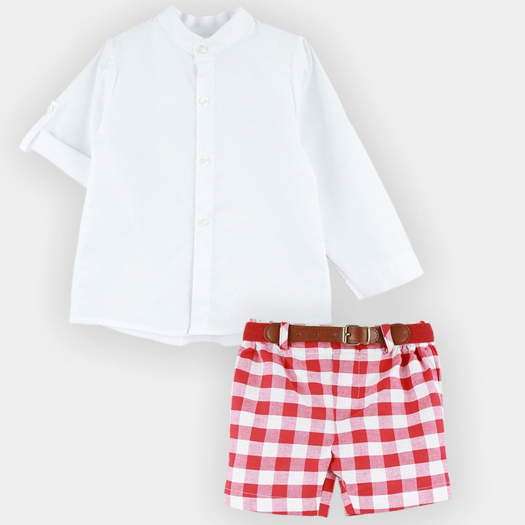 BOYS LONG SLEEVE SHIRT WITH RED CHECKED PANTS 24336