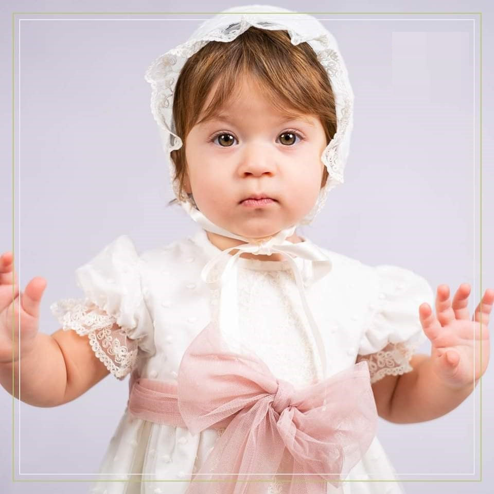 Christening Dress With Pink Bow 91393