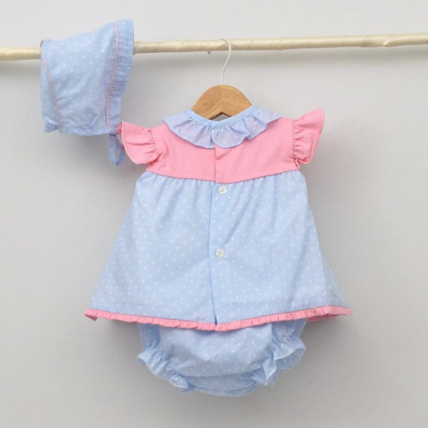 Dotted Dress With Bloomer And Bonnet 23132