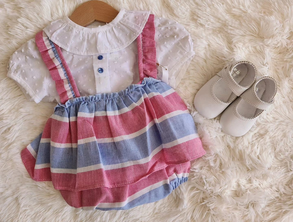 GIRLS STRIPE ROMPER WITH PLUMETI BLOUSE DF21605