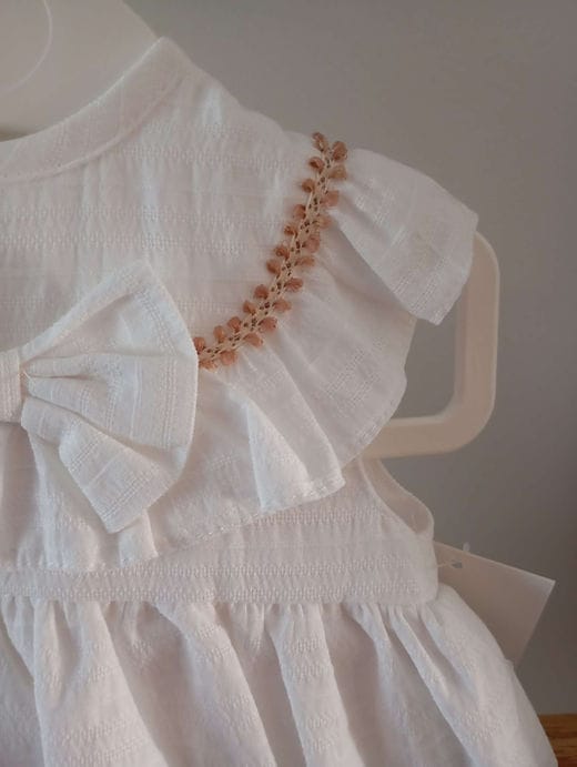 WHITE BOW DRESS WITH BONNET & BLOOMERS 24107