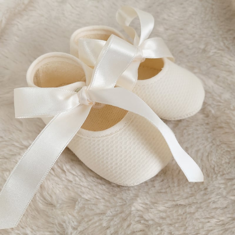 PIQUE SOFT SOLE COTH BABY SHOE WITH BOW BEIGE 7142