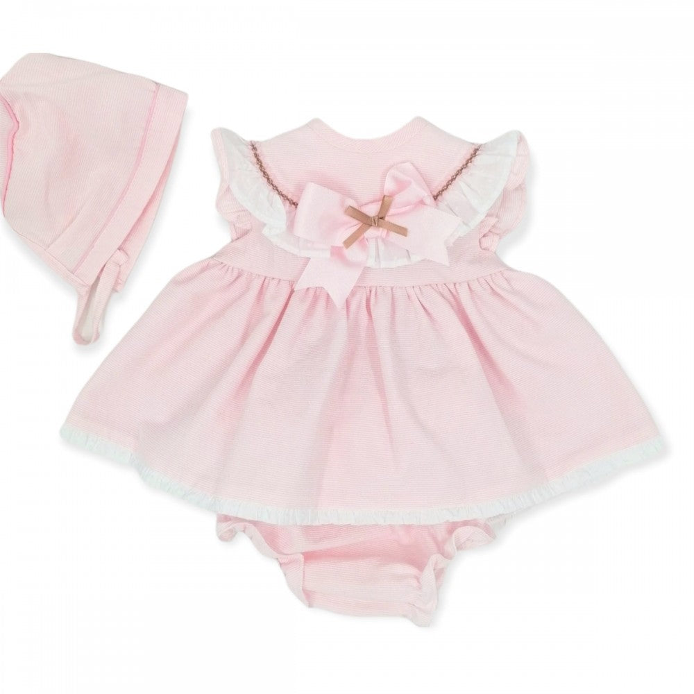 Girls Dress With Nappy Cover And Bonnet 22105