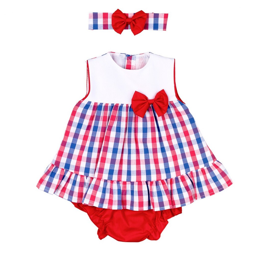 RED & BLUE CHECKED DRESS SET 23136